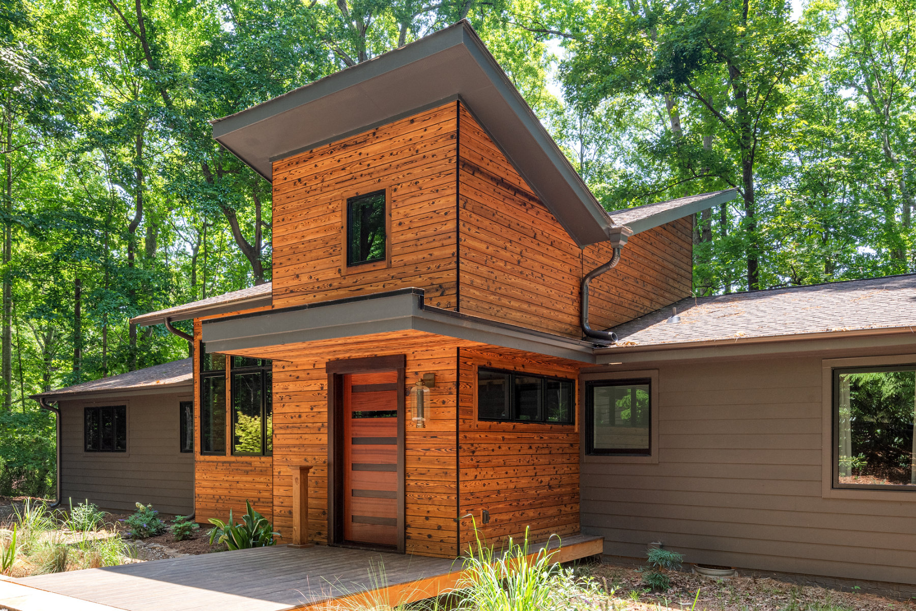 Exterior of rustic home.