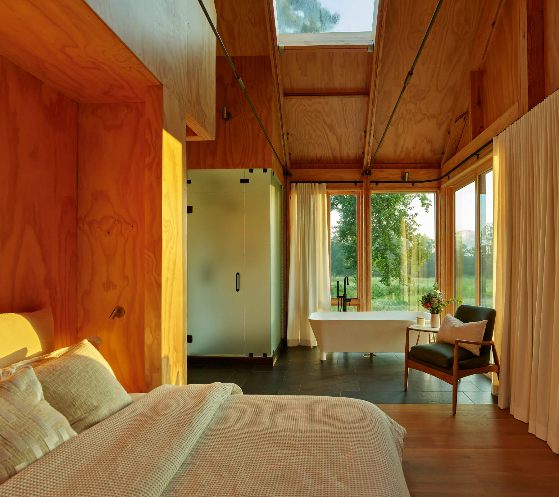 Interior bedroom and bathroom areas.
